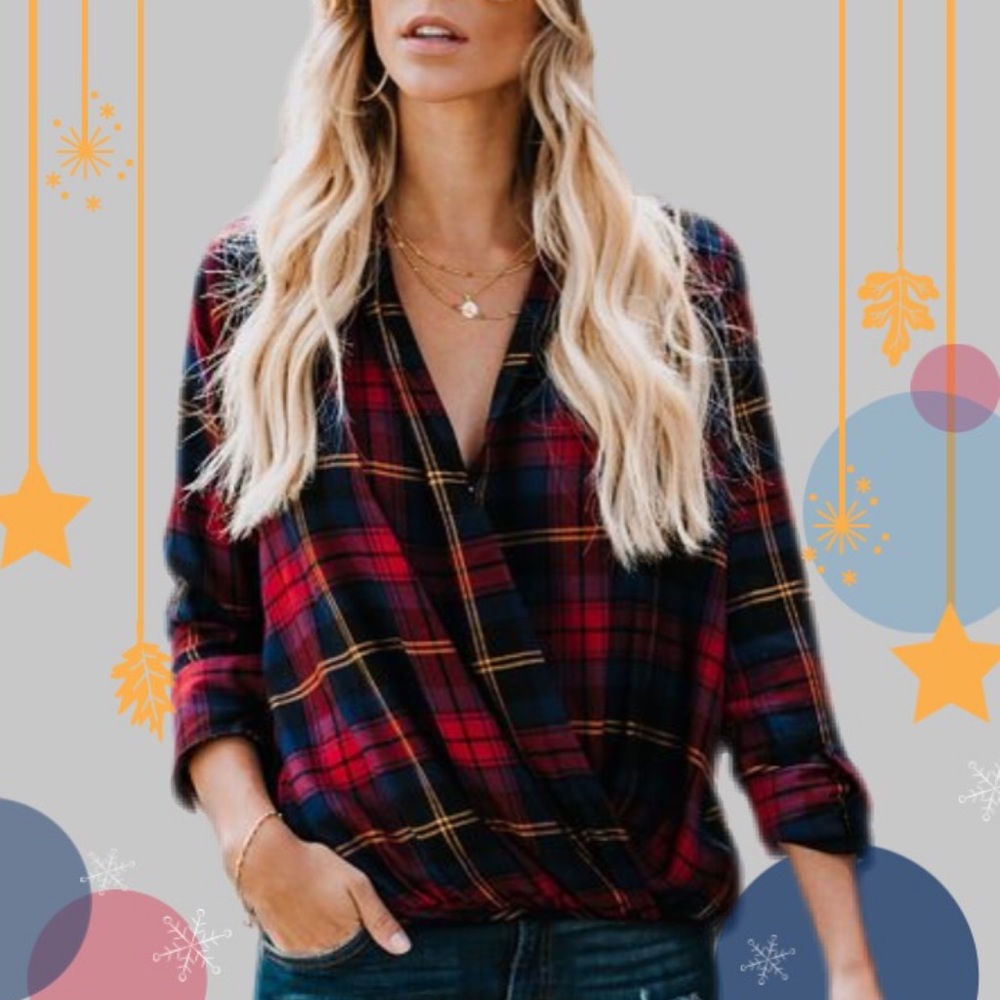 ❤️LAST❤️Draped Plaid Blouse - Picture 6 of 6